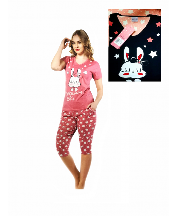 Дамска пижама с къс ръкав 5541 синя